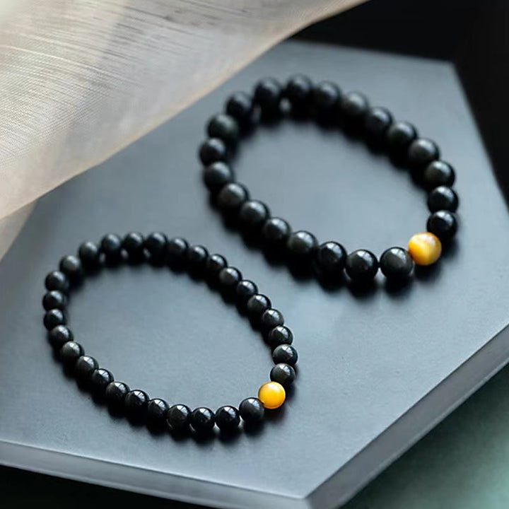 Buddha Stones Naturalna Tęczowa Obsydianowa Tygrysie Oko Pozytywna Bransoletka Miłosna