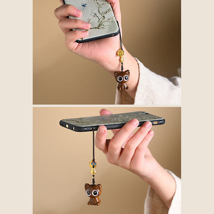 Buddha Stones Zielone Drzewo Sandałowe Szczęśliwy Kot Koi Ryba Kuracja Brelok Telefon Wiszący Dekoracja - image 8