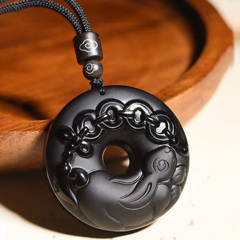 Buddha Stones Chiński Zodiak Naturalny Czarny Obsydian Spokój Klamra Siła Naszyjnik Wisiorek - image 4