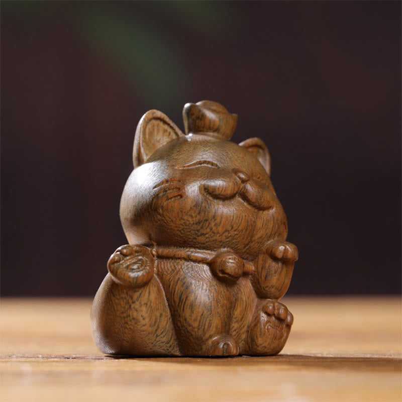 Buddha Stones Miniaturowe Zielone Sztabki Sandałowe Szczęśliwy Kot Rzeźbiony Dekoracja Biurka Pokoju - image 6