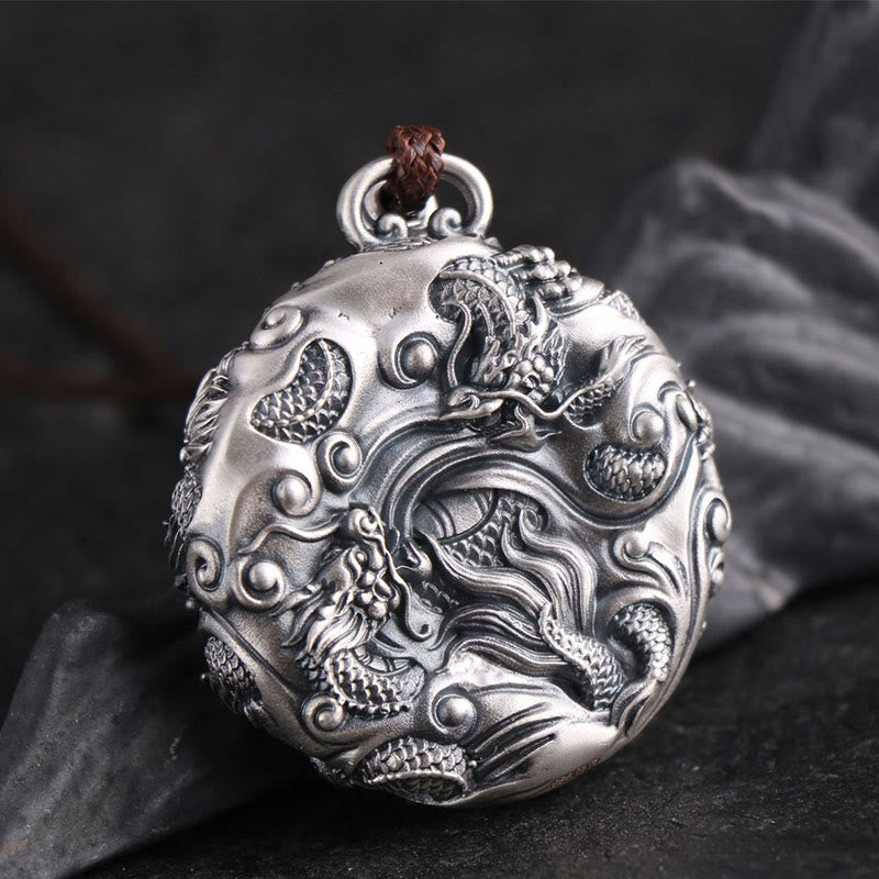 Buddha Stones 999 Srebro Sterling Dziewięć Smoków Bawiących Się Perłą Szczęście Ochrona Naszyjnik Wisiorek