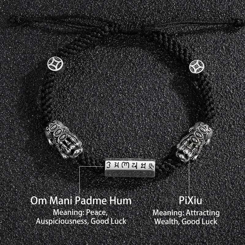 Buddha Stones Podwójna PiXiu Feng Shui Miedziana Moneta Om Mani Padme Hum Bransoletka Sznurkowa - image 14