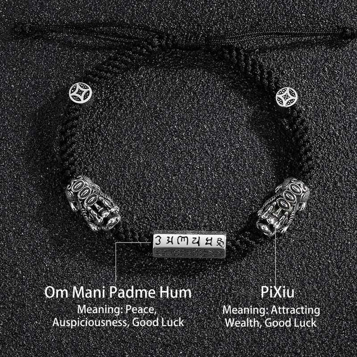 Buddha Stones Podwójna PiXiu Feng Shui Miedziana Moneta Om Mani Padme Hum Bransoletka Sznurkowa - image 14