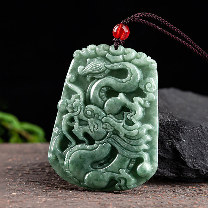Buddha Stones Chiński Zodiak Smok Jade Siła Naszyjnik Wisiorek Sznurek