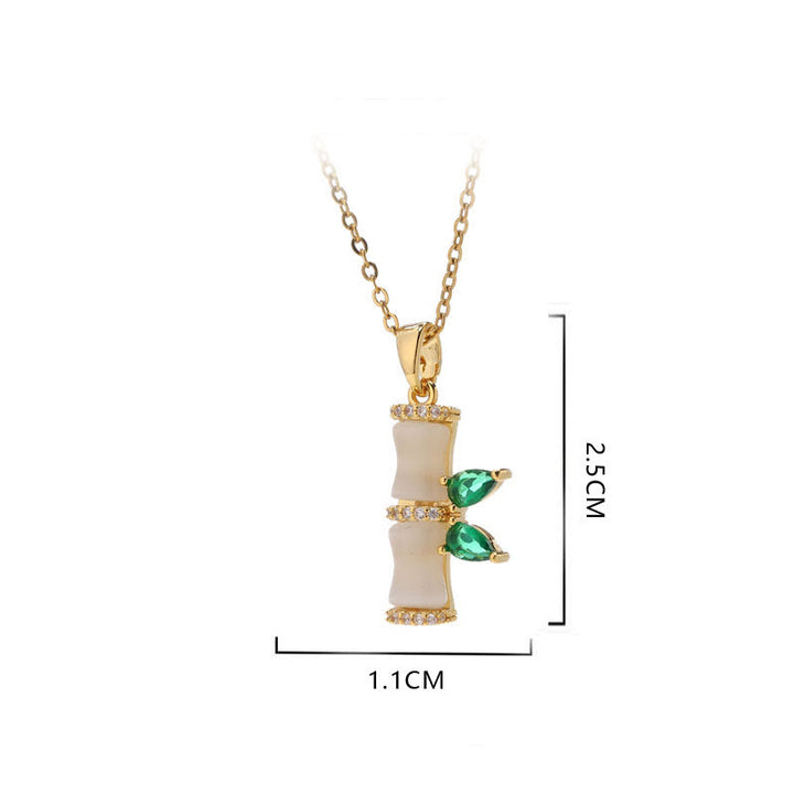 Buddha Stones 18K pozłacane chalcedonem bambusowymi cyrkoniami naszyjnik harmonijny wisiorek
