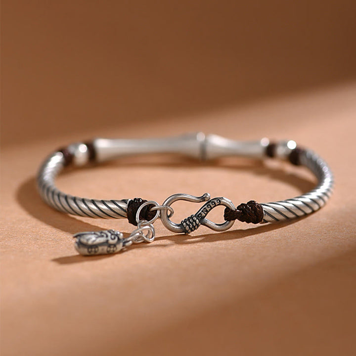 Buddha Stones 999 Srebro Sterling Wzór Bambusa Bransoletka Cicada Luck Wealth - image 2