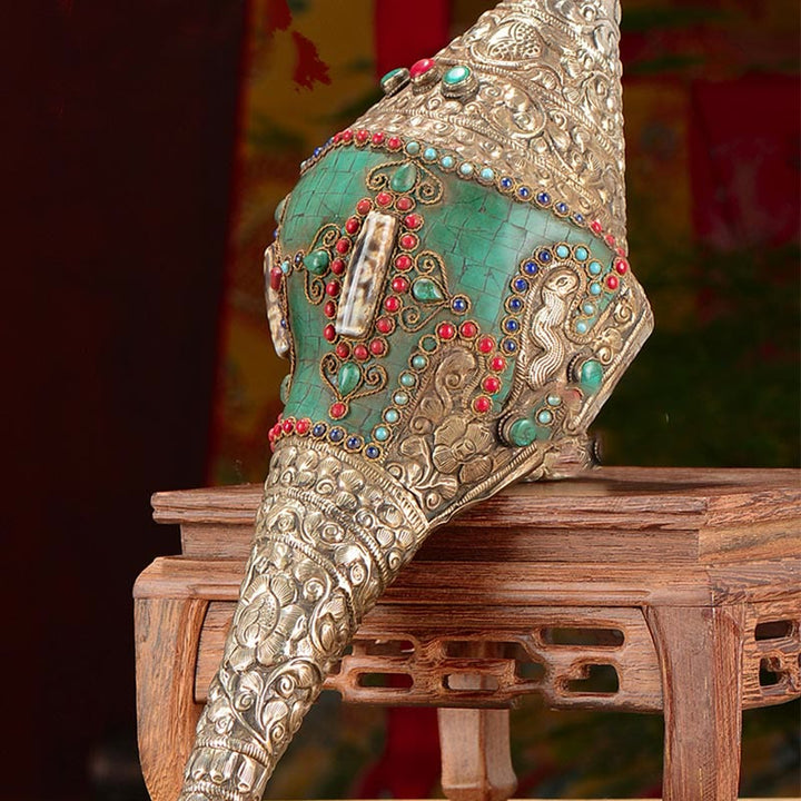Tybetański ręcznie grawerowany Shankha Double Dorje Budda Conch Shell Wealth Pozytywna dekoracja - image 4