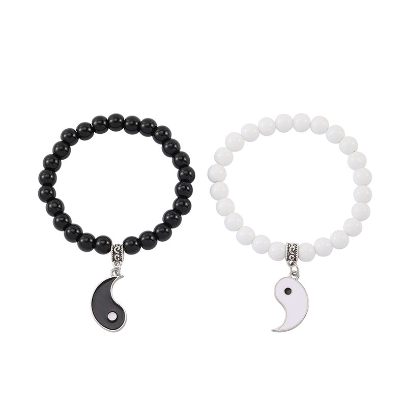 Buddha Stones 2szt. Czarny Onyks Biały Turkus Koralik Yin Yang Ochrona Para Bransoletka