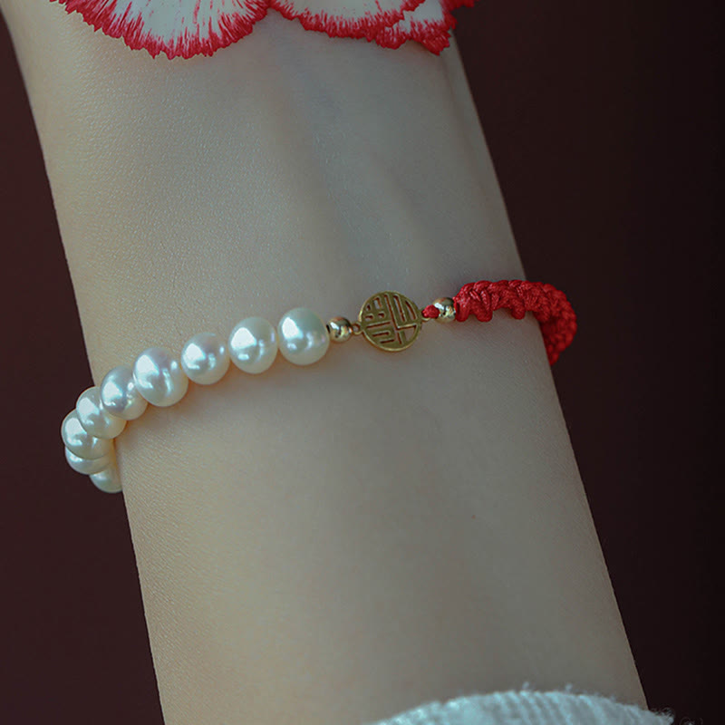 Bransoletka z czerwonego sznurka z perłowymi koralikami i powłoką ochronną 14K Gold