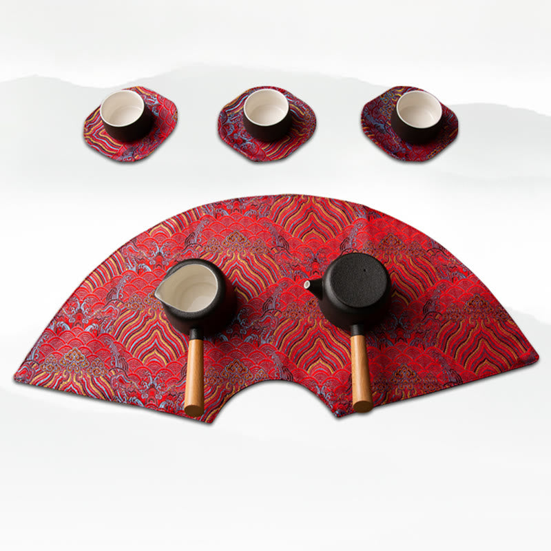 Podkładka pod Buddha Stones Vintage Sea Wave Bamboo Plum Blossom, podkładka pod kubek z haftem Kung Fu Tea Mat