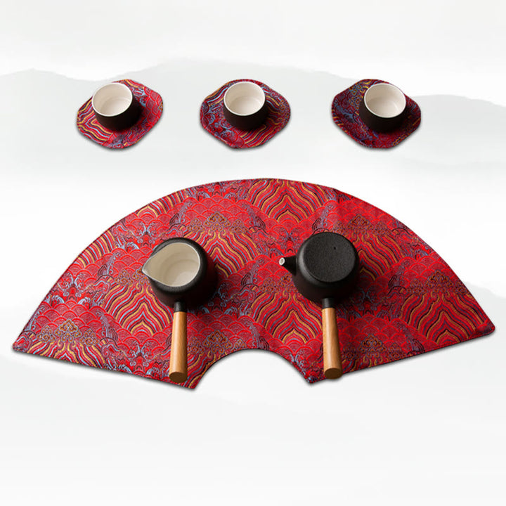 Podkładka pod Buddha Stones Vintage Sea Wave Bamboo Plum Blossom, podkładka pod kubek z haftem Kung Fu Tea Mat