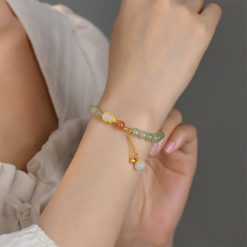 Bransoletka ze srebra próby 925 Hetian Jade Gourd Lotus Abundance Luck - image 5