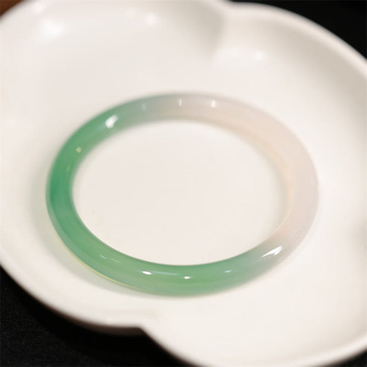 Buddha Stones Naturalny Biały I Zielony Chalcedon Agat Pozytywny Mankiet Bransoletka Bangle