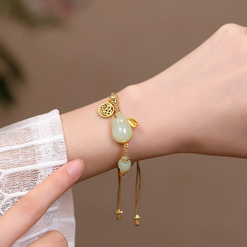 Buddha Stones Rok Królika Hetian Jade Szczęście Błogosławieństwo Bogactwo Bransoletka sznurkowa