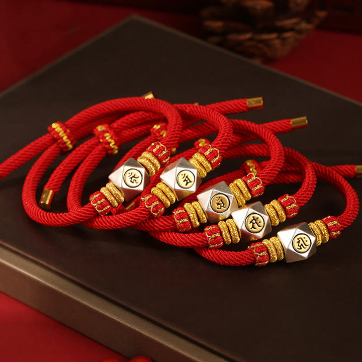 Buddha Stones 999 Srebro Chińskie Zodiak Natal Budda Czerwona Lina Szczęście Siła Ręcznie Robiona Bransoletka Dla Dzieci