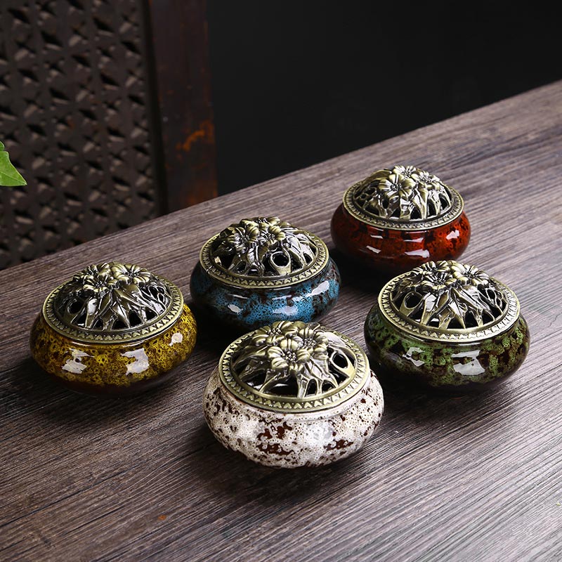 Buddha Stones Kwiat Wzór Ceramiczny Błogosławieństwo Medytacja Kadzielnica Dekoracja