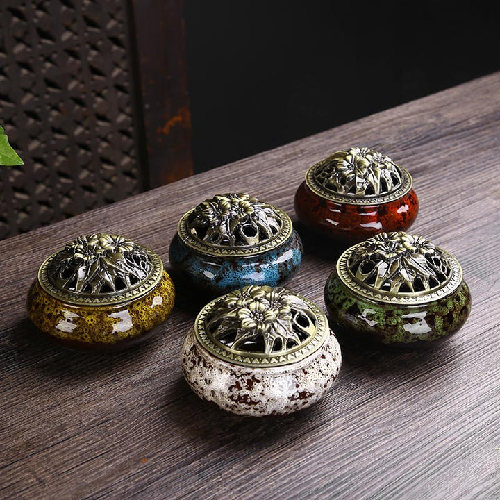 Buddha Stones Kwiat Wzór Ceramiczny Błogosławieństwo Medytacja Kadzielnica Dekoracja