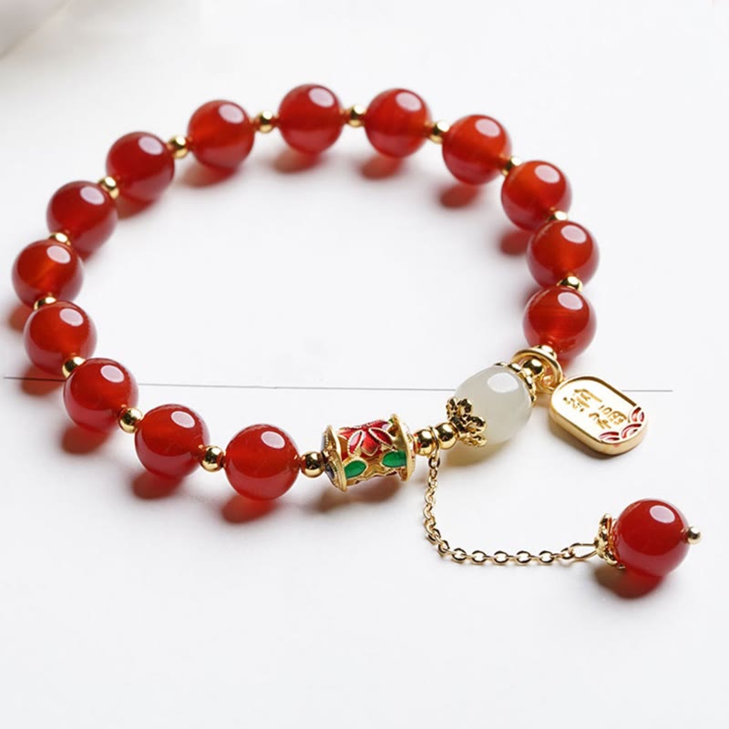 Buddha Stones Naturalny Czerwony Agat Hetian Jade Fu Charakter Pewność Bransoletka Charm