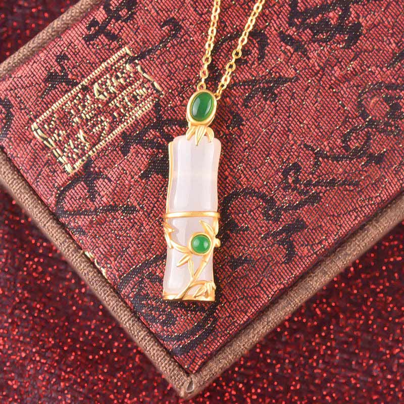 Buddha Stones Biały Jadeit Cyjan Jadeit Bambus Ochrona Naszyjnik Wisiorek