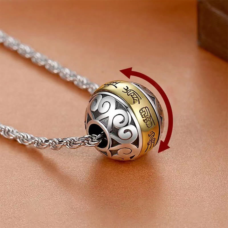 Buddha Stones Taoistyczna Dziewięcioznakowa Mantra Grawerowany Amulet Równowaga Naszyjnik Obrotowy Wisiorek - Dziewięcioznakowa Mantra i Łańcuch - image 0
