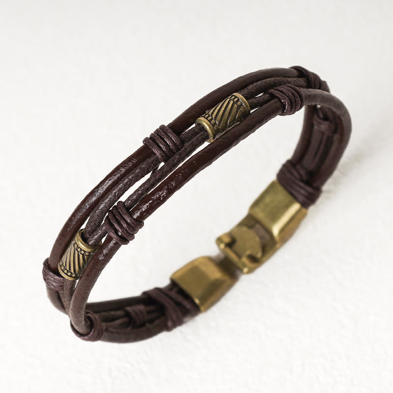 Bransoletka ze skóry Buddha Stones Vintage Wrist Band z brązowej liny warstwowej - image 9