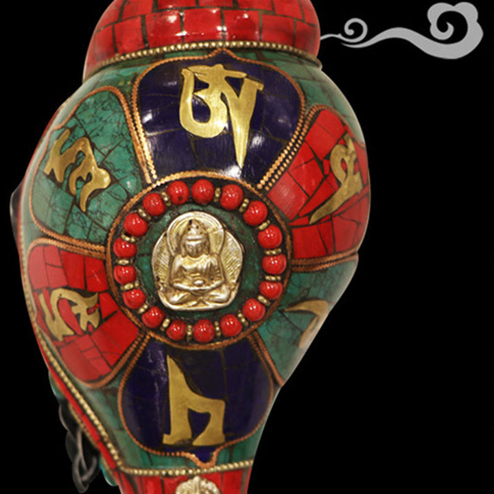 Tybetańska, ręcznie robiona Shankha Om Mani Padme Hum Budda Muszla Muszla Przynosząca szczęście dekoracja - image 10