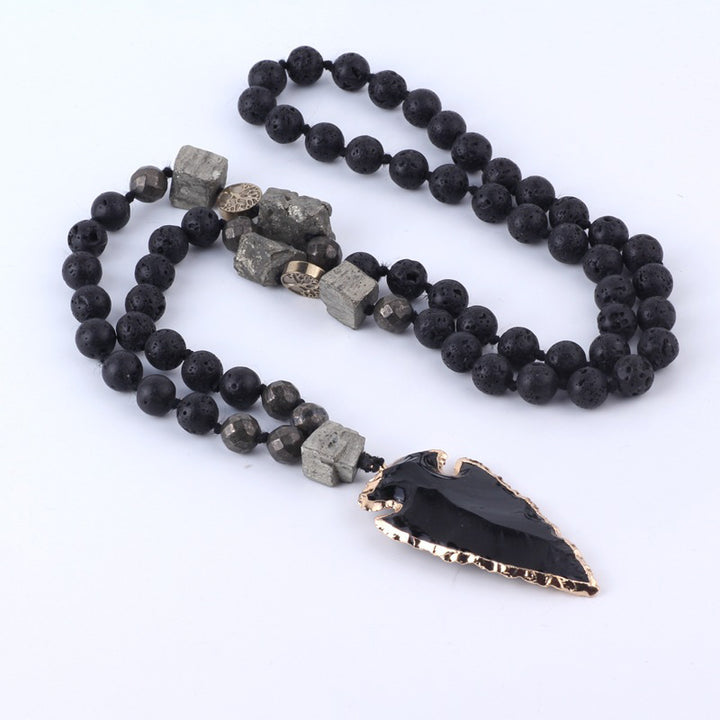 Buddha Stones Naturalny Naszyjnik z Lawy Skała Joga Medytacja Strzała Wisiorek