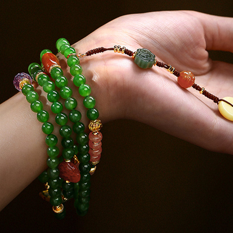Buddha Stones 108 Mala Beads Cyan Jade Red Agat Bransoletka Szczęścia Śmiejącego Się Buddy