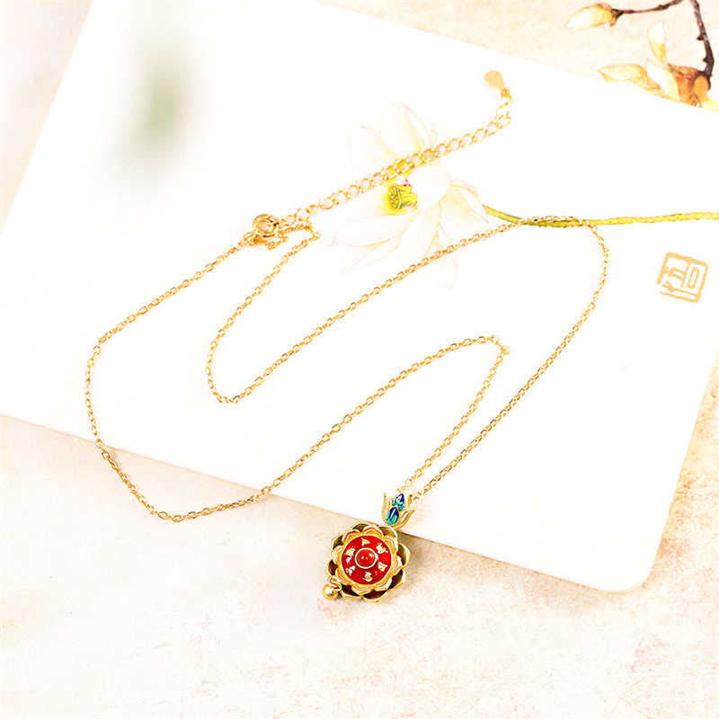 Naszyjnik z wisiorkiem z czerwonego agatu i koła modlitewnego z tybetańskiego srebra próby 925 - image 8