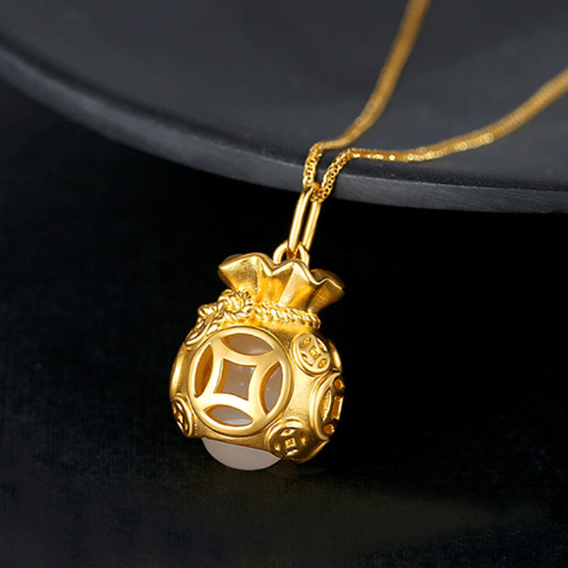 Buddha Stones Pomyślny Feng Shui Worek Pieniędzy Naszyjnik Z Jadeitu