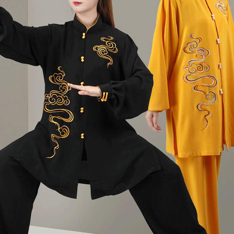 Buddha Stones Pomyślne Chmury Haft Medytacja Modlitwa Duchowy Zen Tai Chi Qigong Praktyka Unisex Zestaw Ubrań