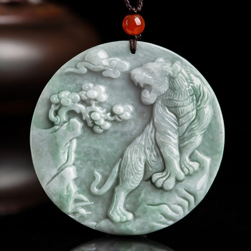 Buddha Stones Chiński Zodiak Tygrys Jadeit Ochrona Naszyjnik Wisiorek Sznurek - Jadeit - image 1