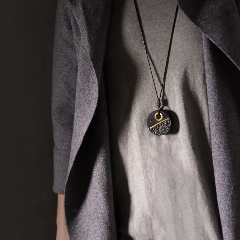 Naszyjnik z Buddha Stones , ręcznie wykonany, okrągły, z drewna hebanowego i mosiądzu, z miedzi, z wisiorkiem pokoju - image 3