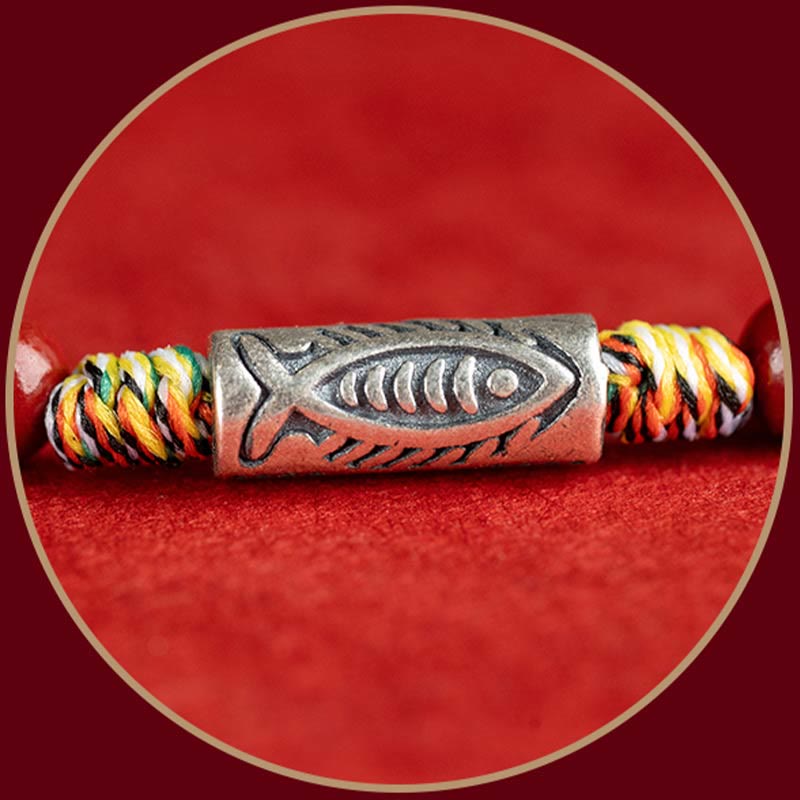 Buddha Stones 925 Srebro Sterling Ryba Koi Koralik Cynober Bogactwo Ręcznie Robiona Bransoletka Pleciona Bransoletka na Nogę