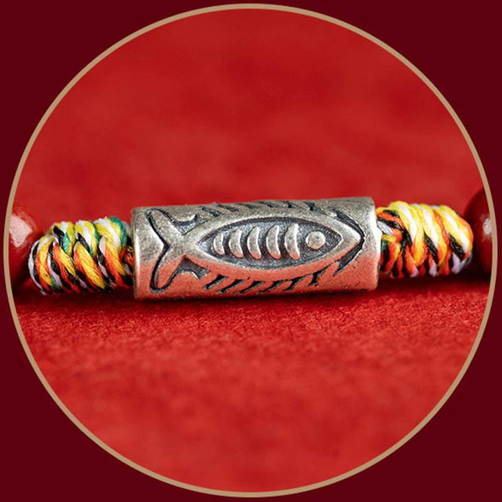 Buddha Stones 925 Srebro Sterling Ryba Koi Koralik Cynober Bogactwo Ręcznie Robiona Bransoletka Pleciona Bransoletka na Nogę
