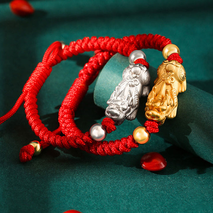 Buddha Stones 999 Srebro Sterlingowe PiXiu Wealth King Kong Knot String Braided Bransoletka dla dzieci i młodzieży