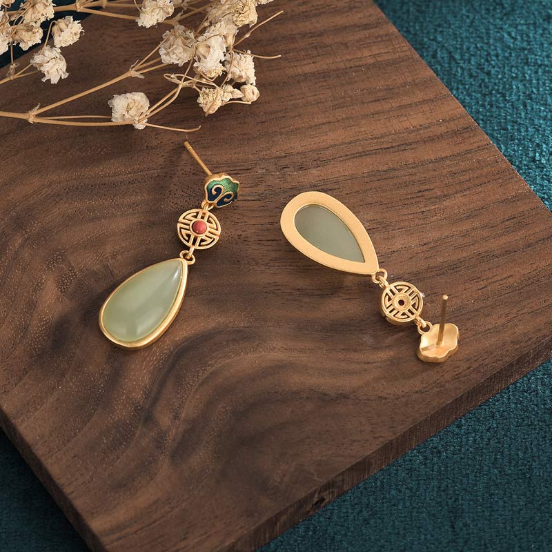 Kolczyki Buddha Stones FengShui Jade Podwójne Szczęście Fortuna