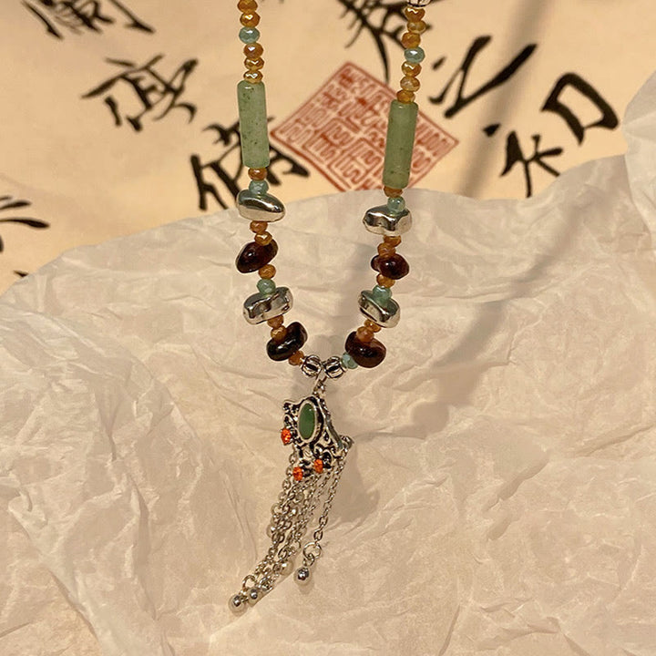 Buddha Stones Tybetański Kryształ Kamień Miedź Szczęście Tassel Naszyjnik Wisiorek