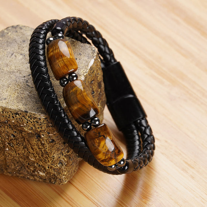 Bransoletka skórzana z zapięciem magnetycznym i ochroną przed magią i Buddha Stones