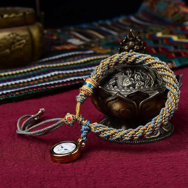 Buddha Stones Tybetańskie Ręcznie Robione Szczęście Thangka Koło Modlitewne Charm Bransoletka ze Sznurka