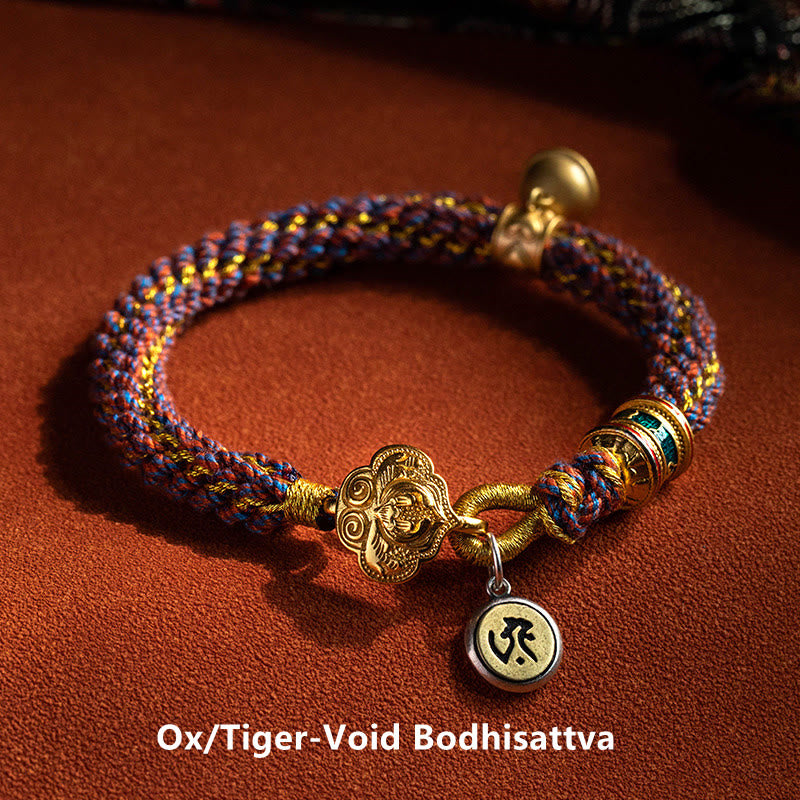Buddha Stones 925 Srebro Sterlingowe Chiński Zodiak Natal Budda Om Mani Padme Hum Dzwonek Szczęścia Bransoletka ze Sznurka Plecionego