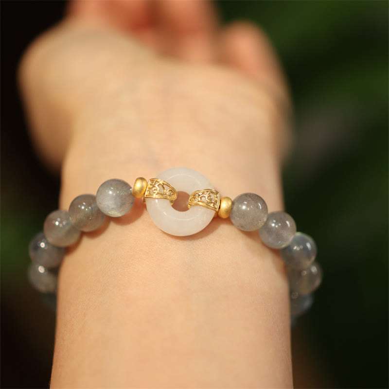 Buddha Stones Naturalny Kamień Księżycowy Heitan Jade Peace Buckle Bransoletka Uzdrawiająca