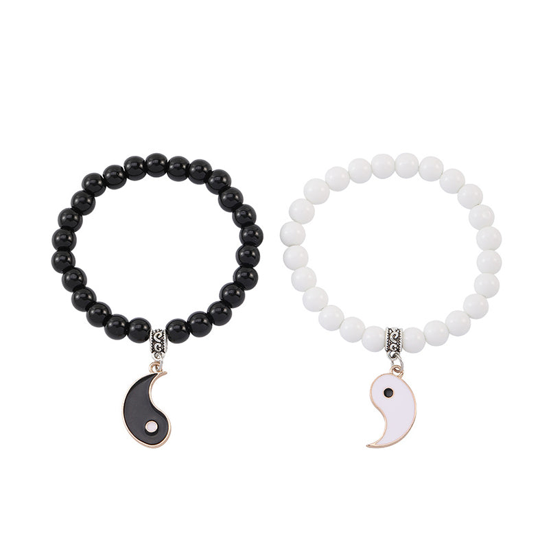 Buddha Stones 2szt. Czarny Onyks Biały Turkus Koralik Yin Yang Ochrona Para Bransoletka