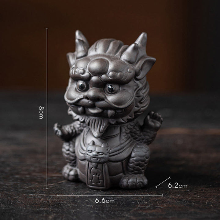 Buddha Stones Szczęście Smok Bogactwo Herbata Zwierzę Fioletowa Glina Figurka Dekoracja - Mały Król Smoków - Czarny 6,6*6,2*8 cm - image 3