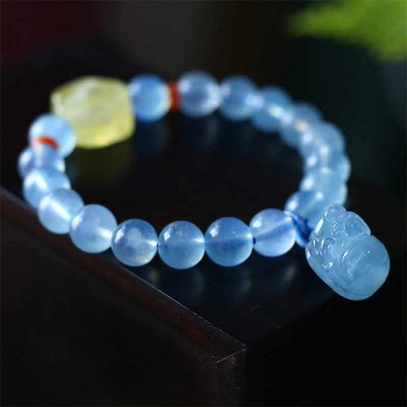 Bransoletka z naturalnego bursztynu i akwamarynu PiXiu Peace Healing Charm - image 5