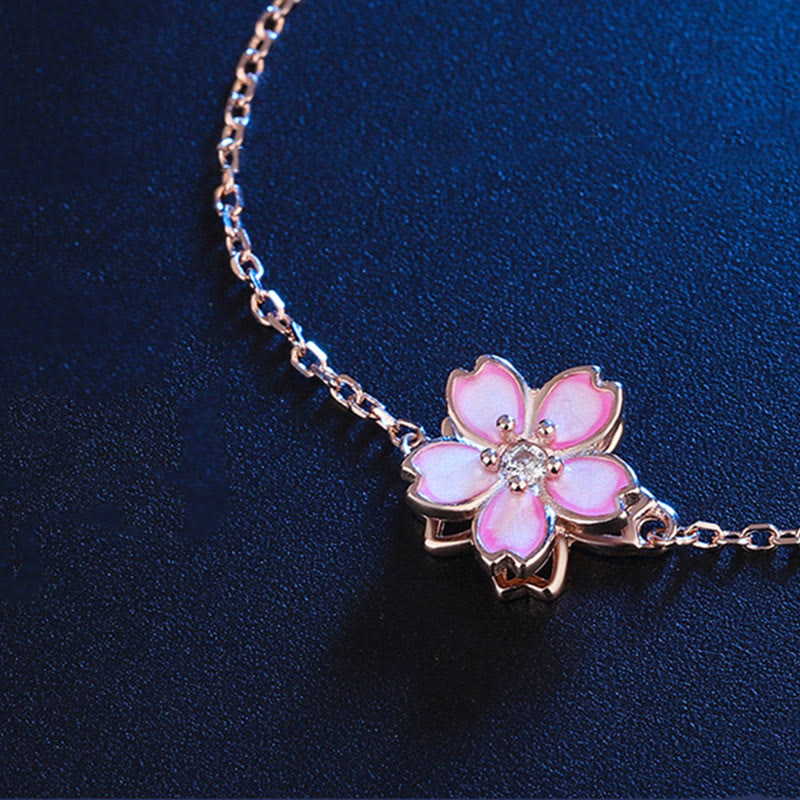 Buddha Stones 925 Srebro Sterlingowe Bransoletka Błogosławieństwo Kwiat Wiśni Obrotowy Łańcuszek Pierścień - image 7