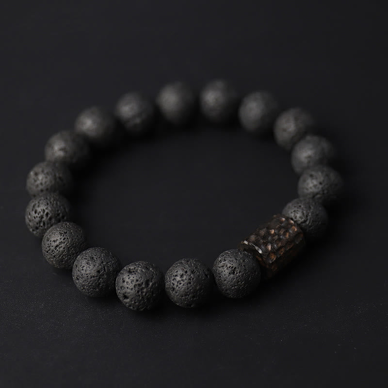Buddha Stones, kamień lawowy, drewno hebanowe, bransoletka lecznicza z tygrysim okiem