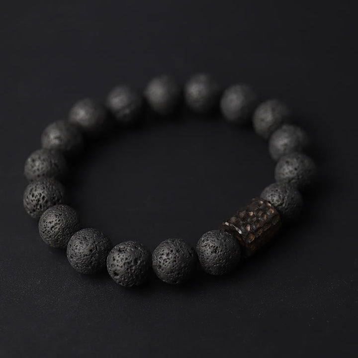 Buddha Stones, kamień lawowy, drewno hebanowe, bransoletka lecznicza z tygrysim okiem
