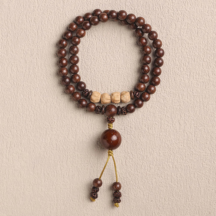 Buddha Stones Sandałowe Małe Liście Czerwonego Sandału Bodhi Nasiona Oczyszczające Bransoletka Podwójnie Owijana