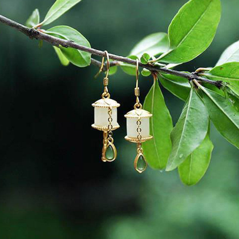 Kolczyki z Buddha Stones 925 Srebro Sterling Jade Koło Modlitewne Szczęście
